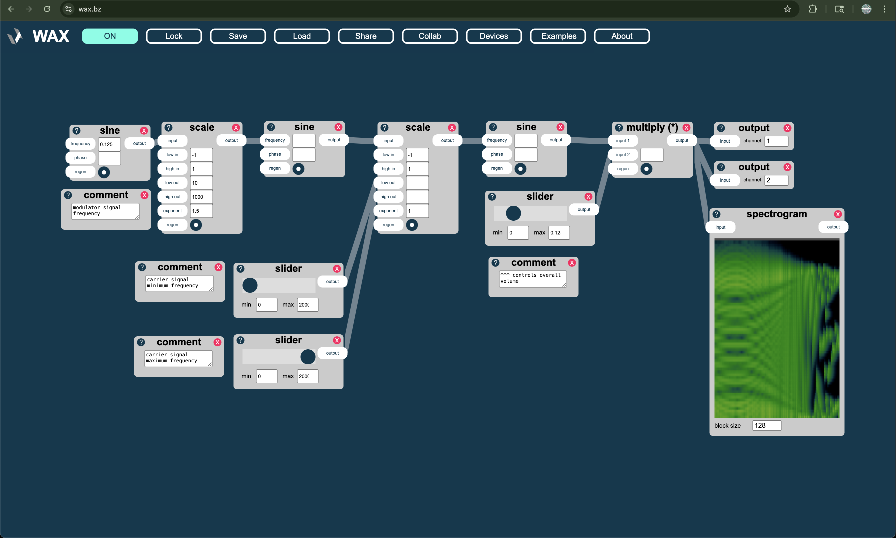 Wax web-based audio synthesis environment