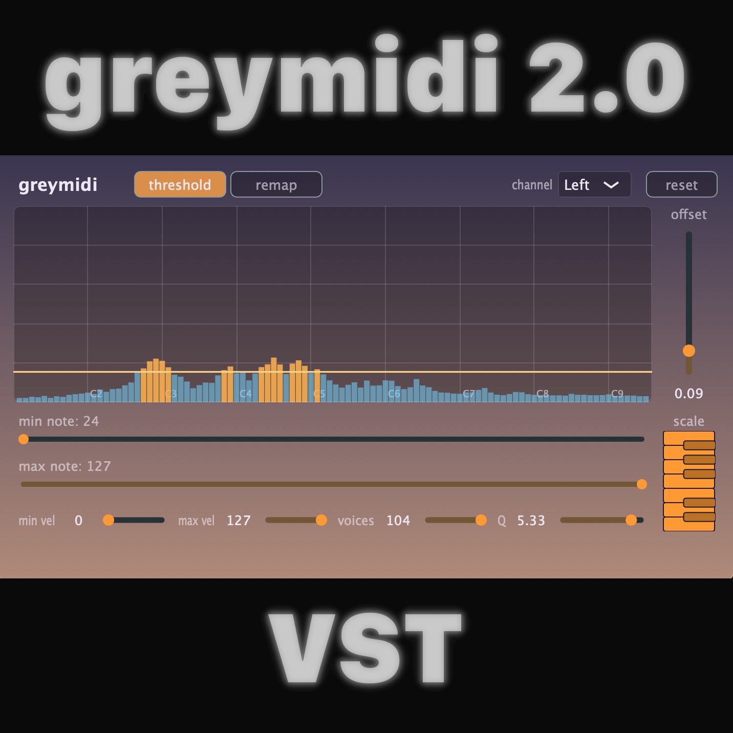 the user interface for the greyMIDI VST